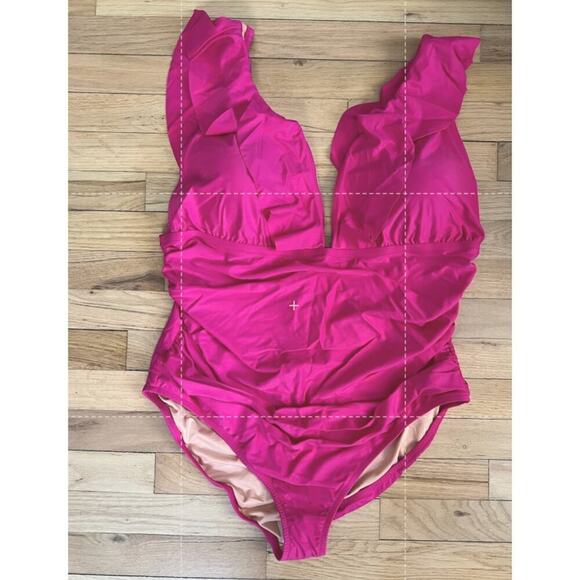 NWT J. Crew Pink Fushia One Piece Swim Suit Ruched Ruffle V Neck Women's 24 - Picture 2 of 9